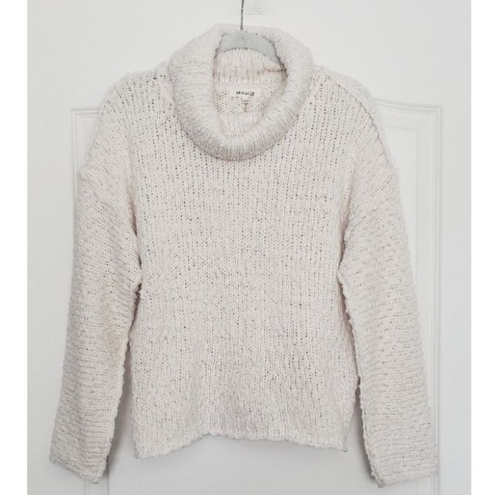 Miracle USA Cream Chunky Knit Cowl Neck Sweater S/M‎ Cozy Textured